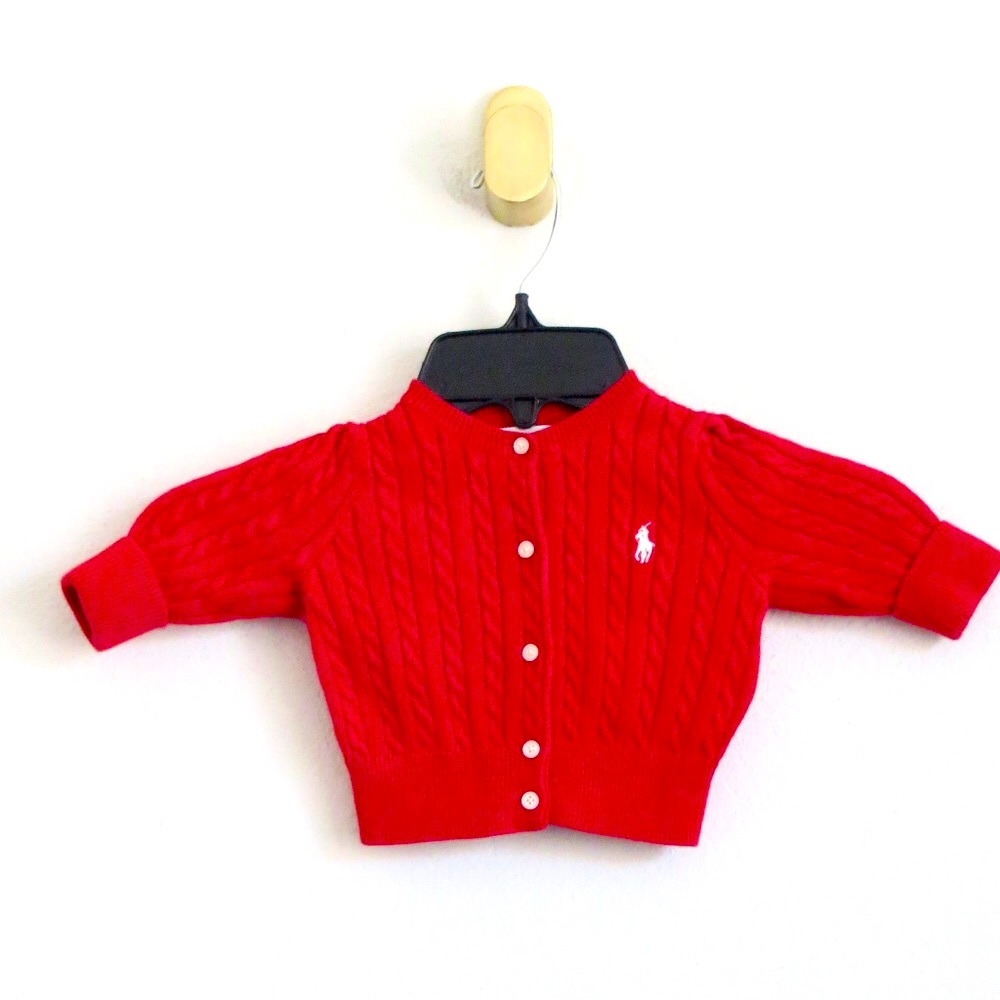 Ralph Lauren Baby Cable Knit Cardigan Button Front Knit Sweater Red 3mos Holiday - Picture 3 of 8